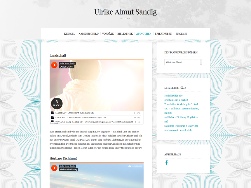 Webseite für die Schriftstellerin Ulrike Almut Sandig