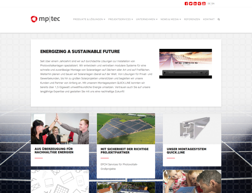 Webseite für das Solar-Systemhaus mp-tec