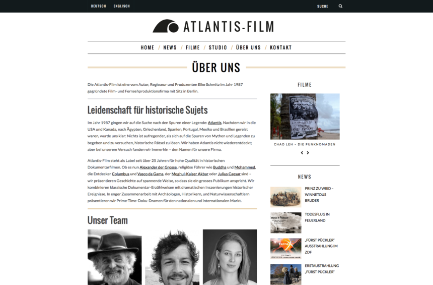 Webseite für Filmproduktionsfirma Atlantis-Film