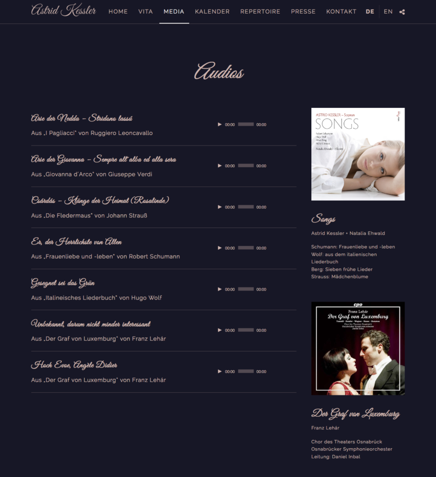 Artist Website für die Sopranistin Astrid Kessler