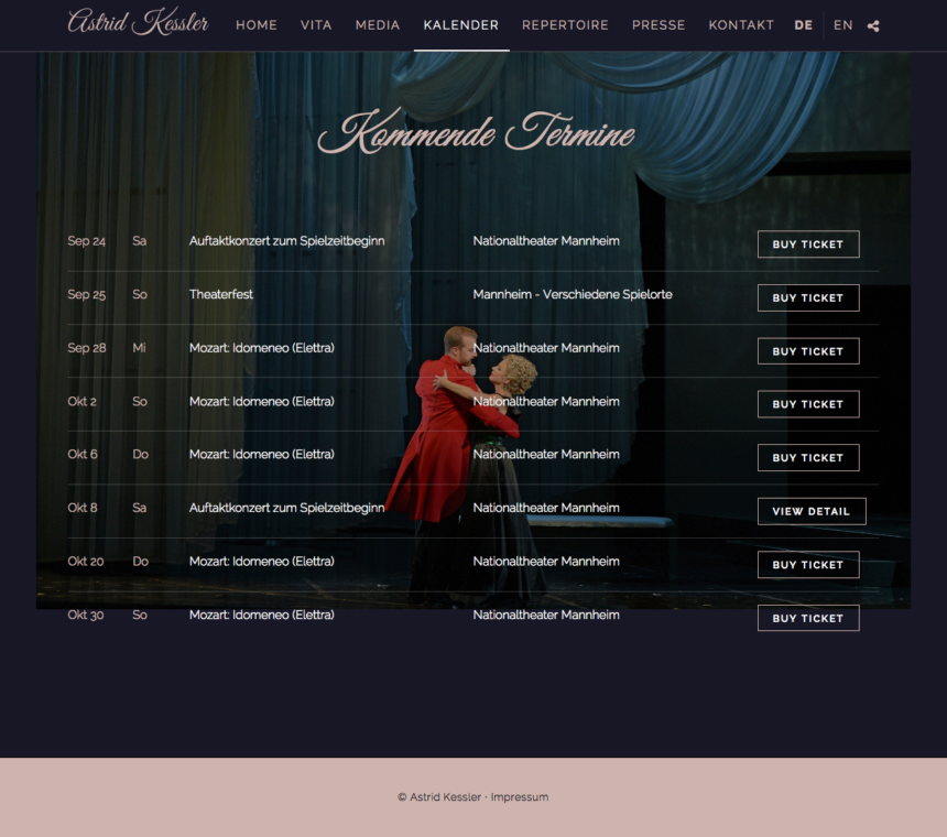 Artist Website für die Sopranistin Astrid Kessler