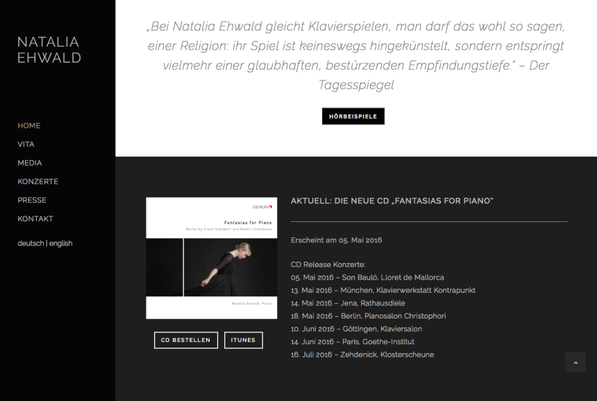 Artist Website für die Pianistin Natalia Ehwald