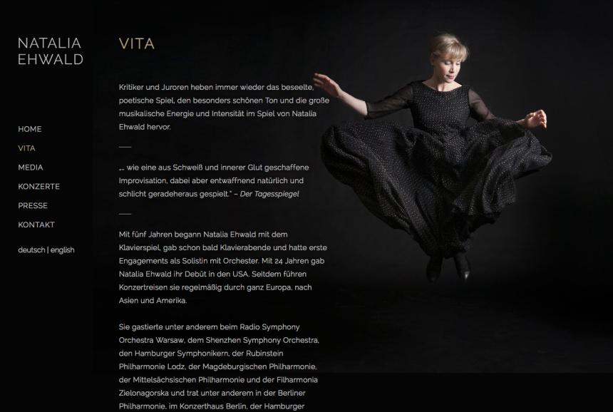 Artist Website für die Pianistin Natalia Ehwald