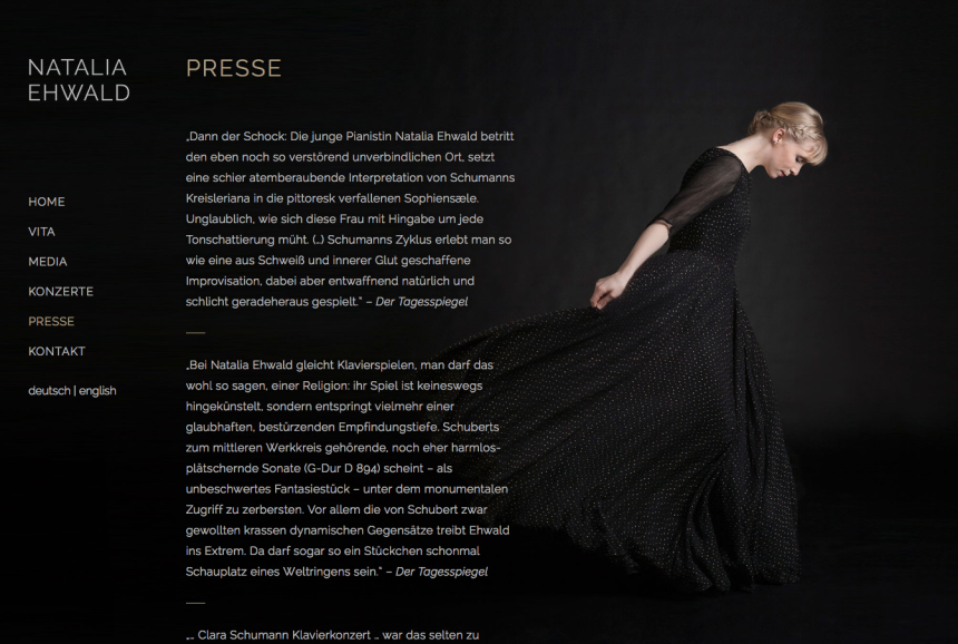Artist Website für die Pianistin Natalia Ehwald