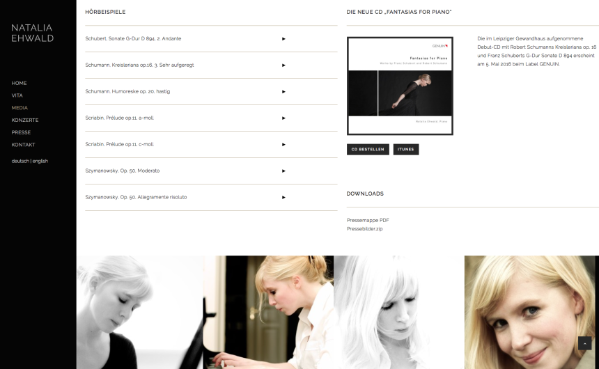 Artist Website für die Pianistin Natalia Ehwald